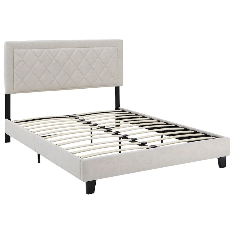 Velvet Fabric Platform Bed, Modern Style