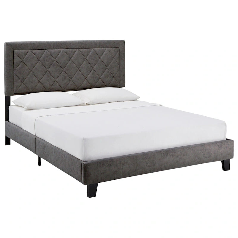 Velvet Fabric Platform Bed, Modern Style
