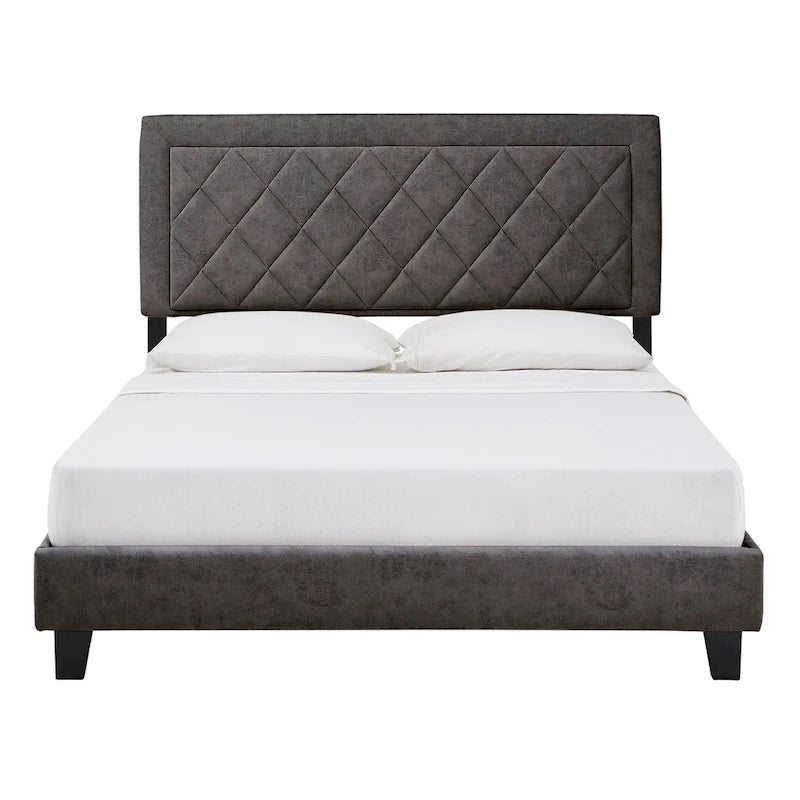 Velvet Fabric Platform Bed, Modern Style
