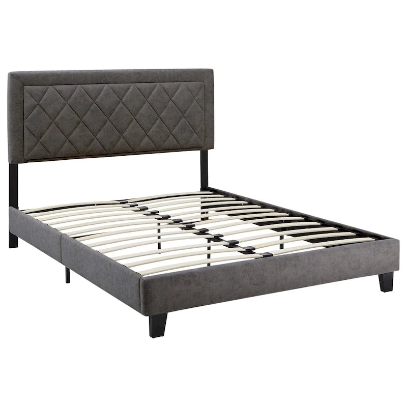 Velvet Fabric Platform Bed, Modern Style