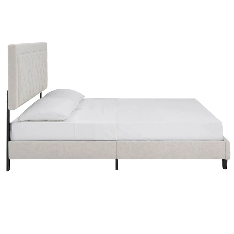 Velvet Fabric Platform Bed, Modern Style