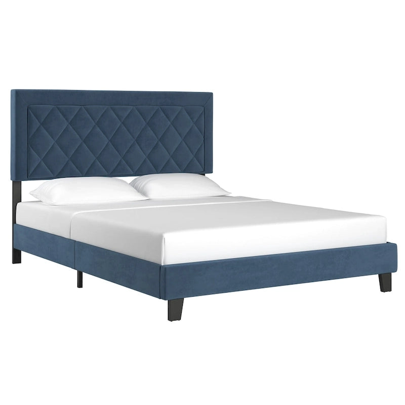 Velvet Fabric Platform Bed, Modern Style