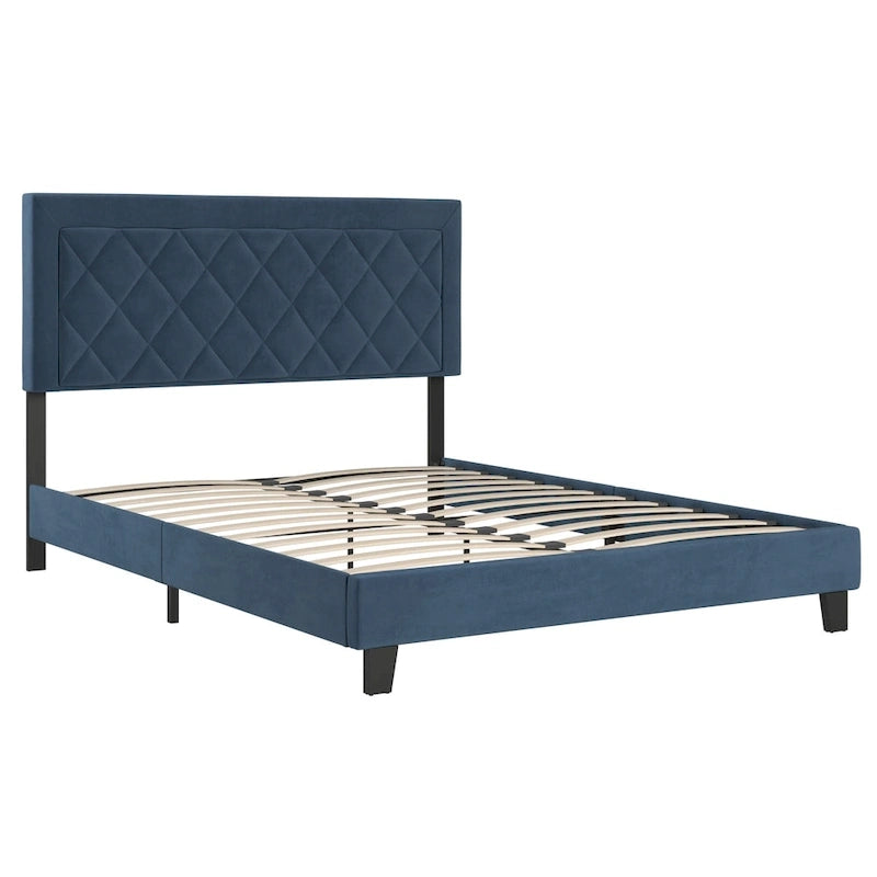 Velvet Fabric Platform Bed, Modern Style