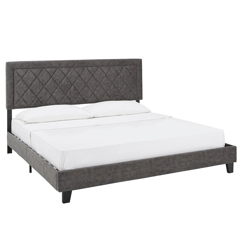 Velvet Fabric Platform Bed, Modern Style