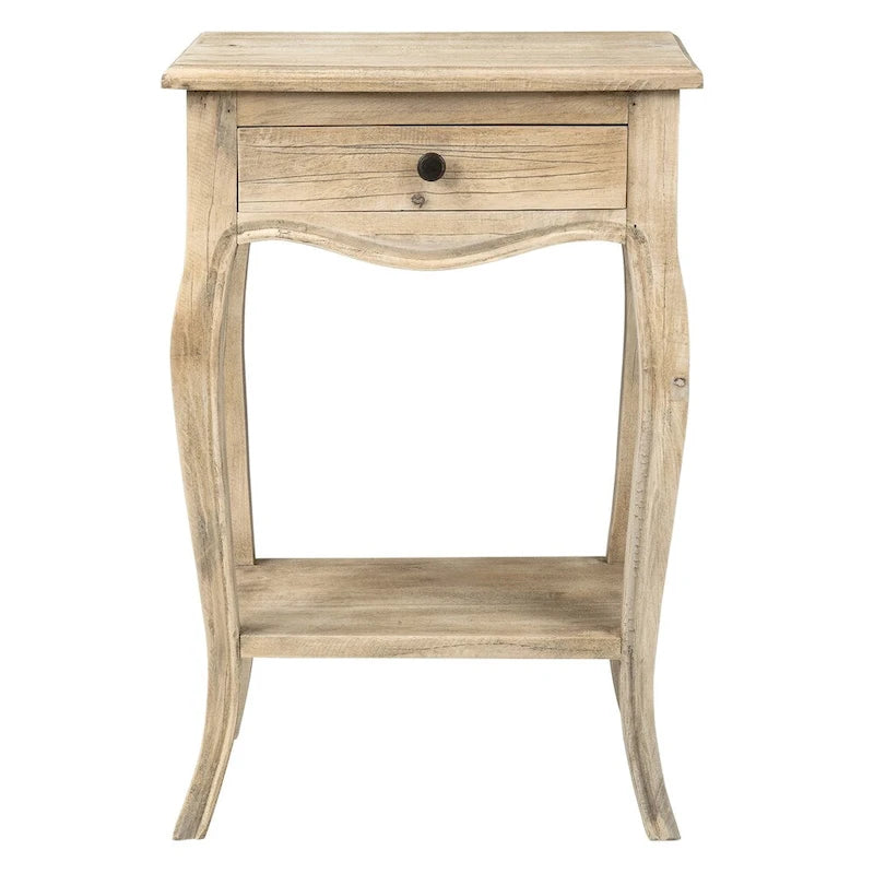 Natural Unfinished Solid Wood Side Table with Drawer