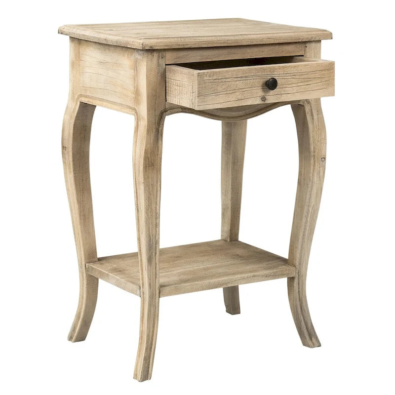 Natural Unfinished Solid Wood Side Table with Drawer