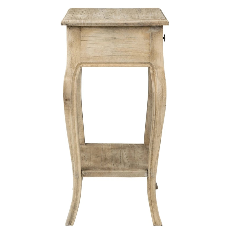 Natural Unfinished Solid Wood Side Table with Drawer