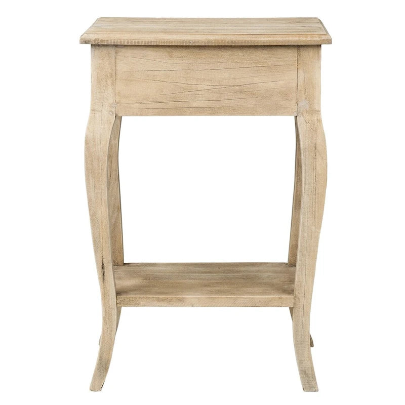 Natural Unfinished Solid Wood Side Table with Drawer
