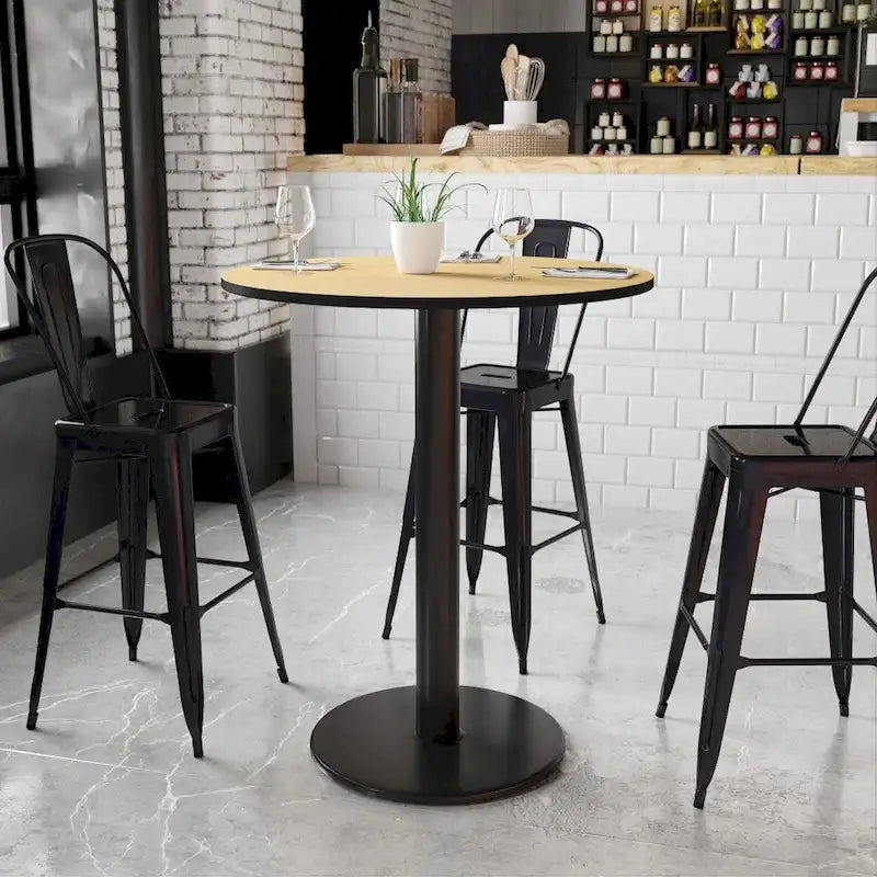 36 Inch Round Laminate Table Top with 24 Inch Round Bar Height Base