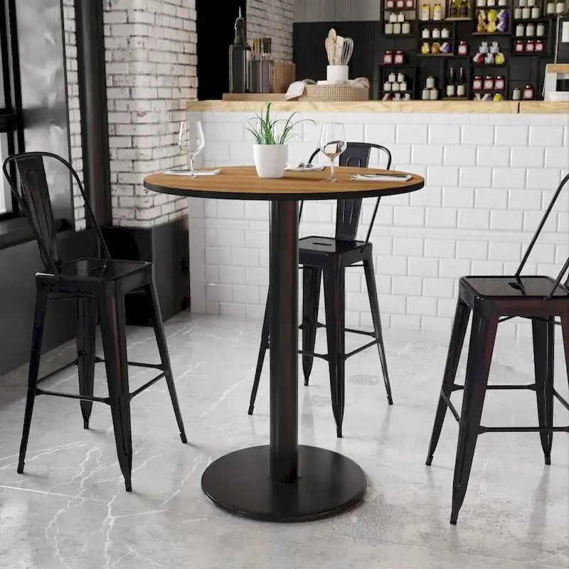 36 Inch Round Laminate Table Top with 24 Inch Round Bar Height Base