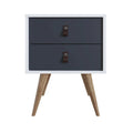 Nightstand with Faux Leather Handles in Blue and Natural