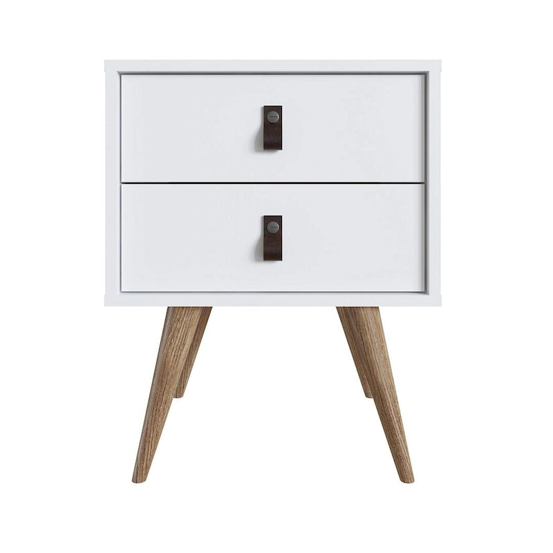 Nightstand with Faux Leather Handles in Blue and Natural