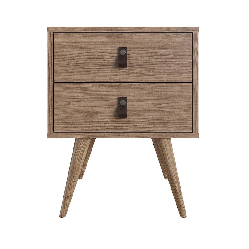 Nightstand with Faux Leather Handles in Blue and Natural