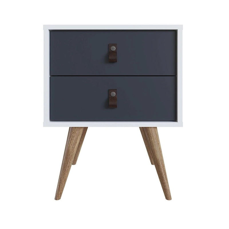 Nightstand with Faux Leather Handles in Blue and Natural