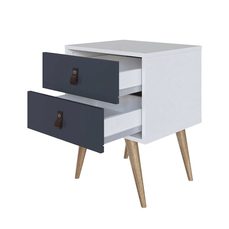 Nightstand with Faux Leather Handles in Blue and Natural