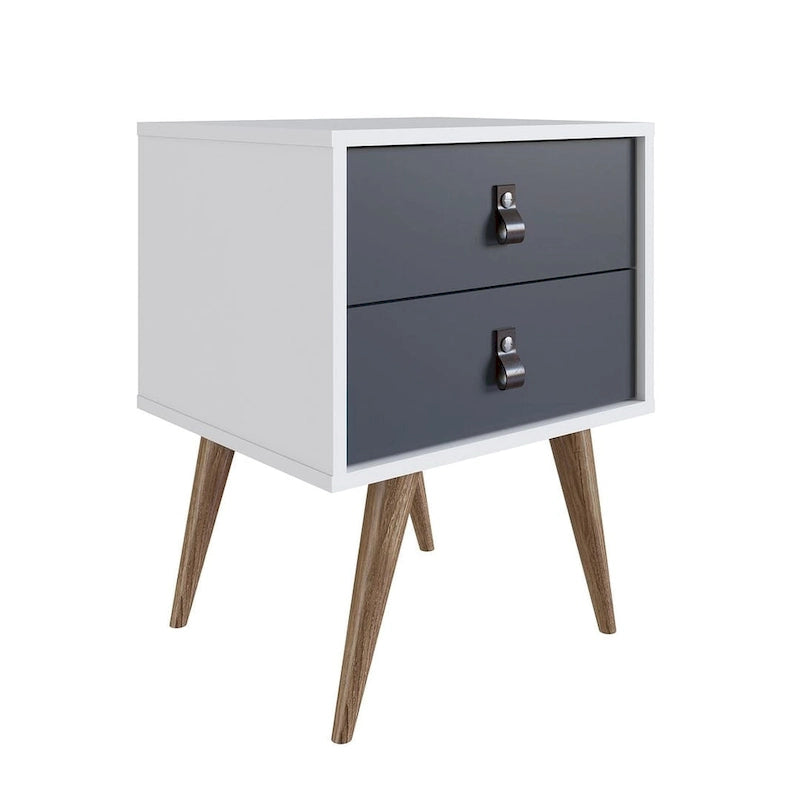 Nightstand with Faux Leather Handles in Blue and Natural
