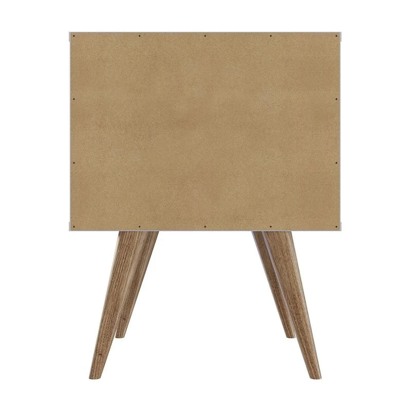 Nightstand with Faux Leather Handles in Blue and Natural