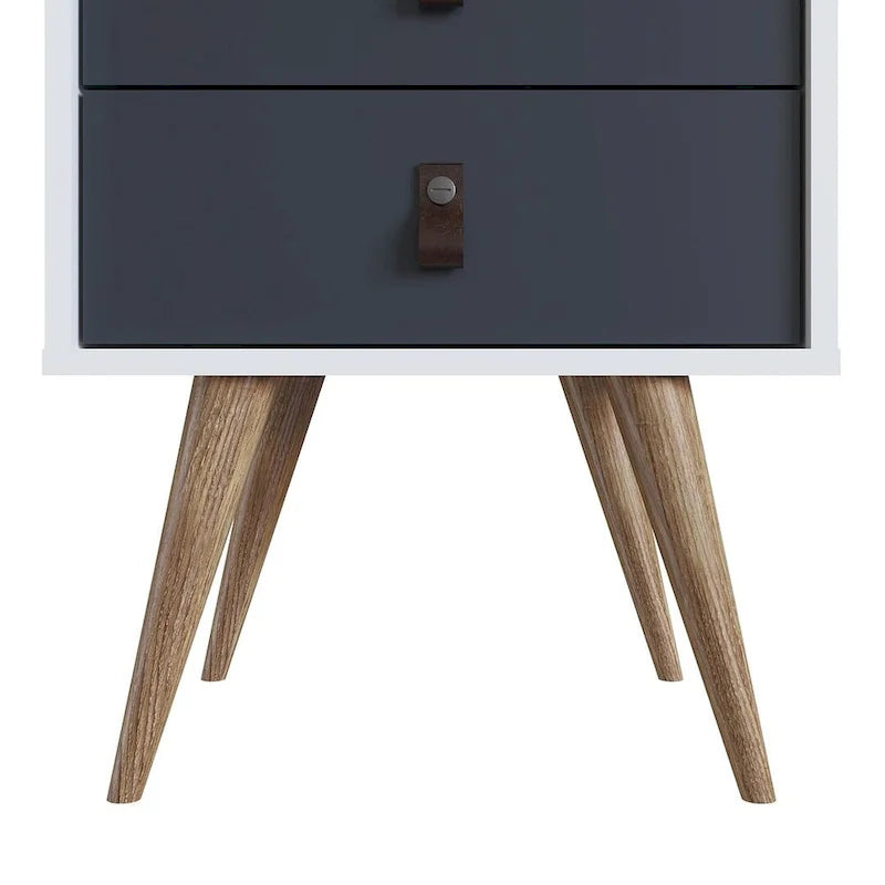 Nightstand with Faux Leather Handles in Blue and Natural