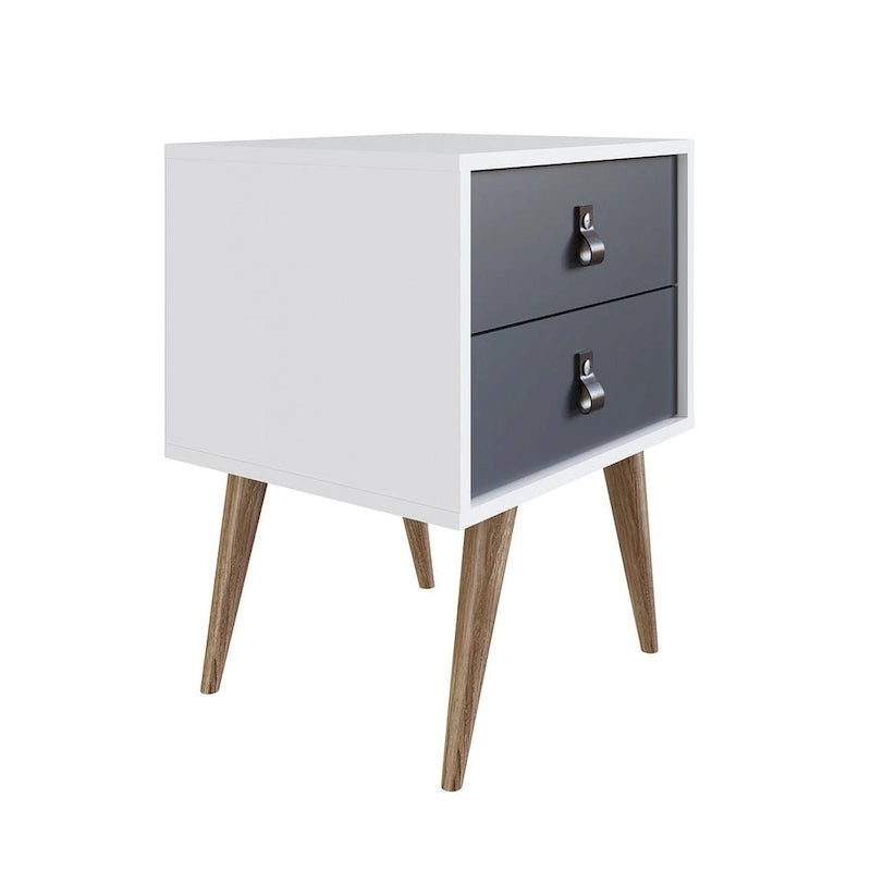 Nightstand with Faux Leather Handles in Blue and Natural
