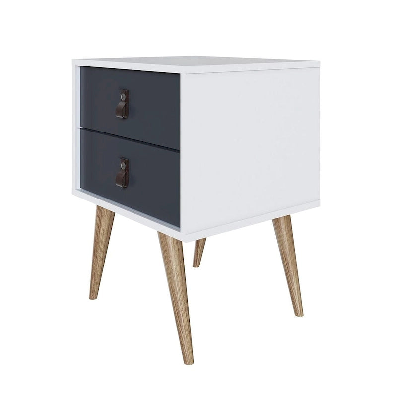 Nightstand with Faux Leather Handles in Blue and Natural