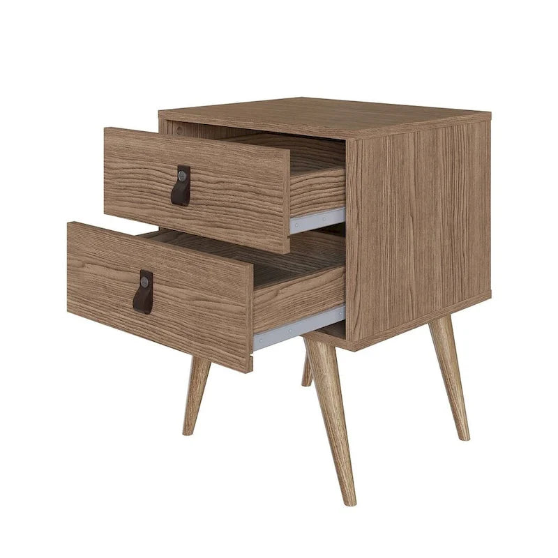 Nightstand with Faux Leather Handles in Blue and Natural