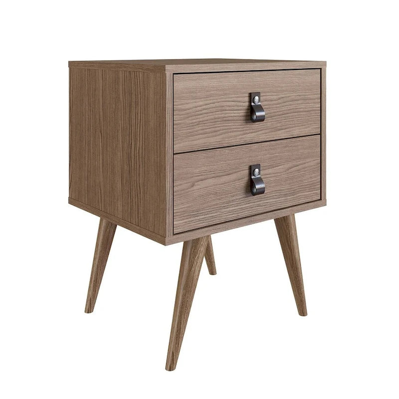 Nightstand with Faux Leather Handles in Blue and Natural