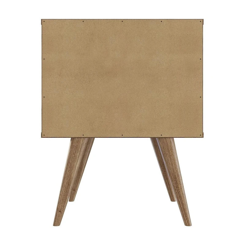 Nightstand with Faux Leather Handles in Blue and Natural