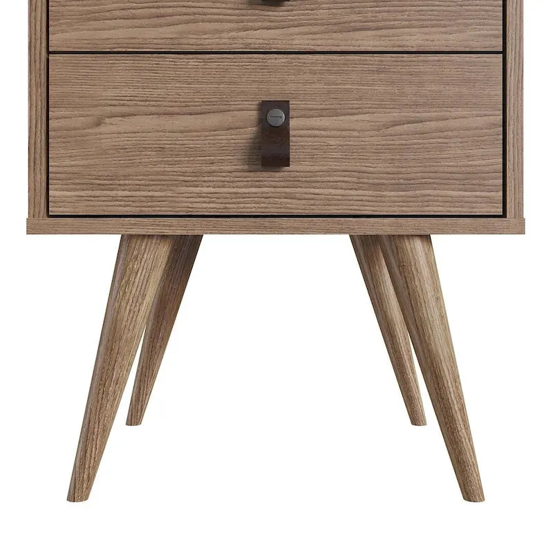 Nightstand with Faux Leather Handles in Blue and Natural