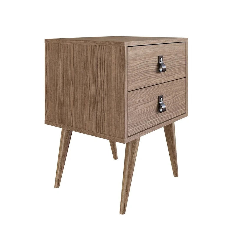 Nightstand with Faux Leather Handles in Blue and Natural