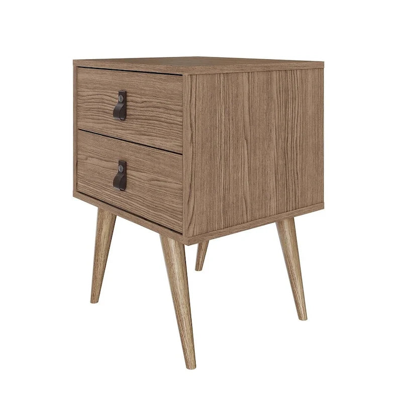 Nightstand with Faux Leather Handles in Blue and Natural