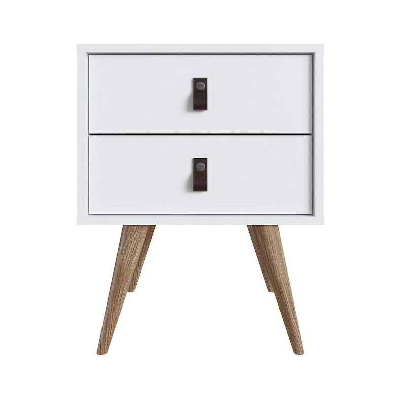 Nightstand with Faux Leather Handles in Blue and Natural