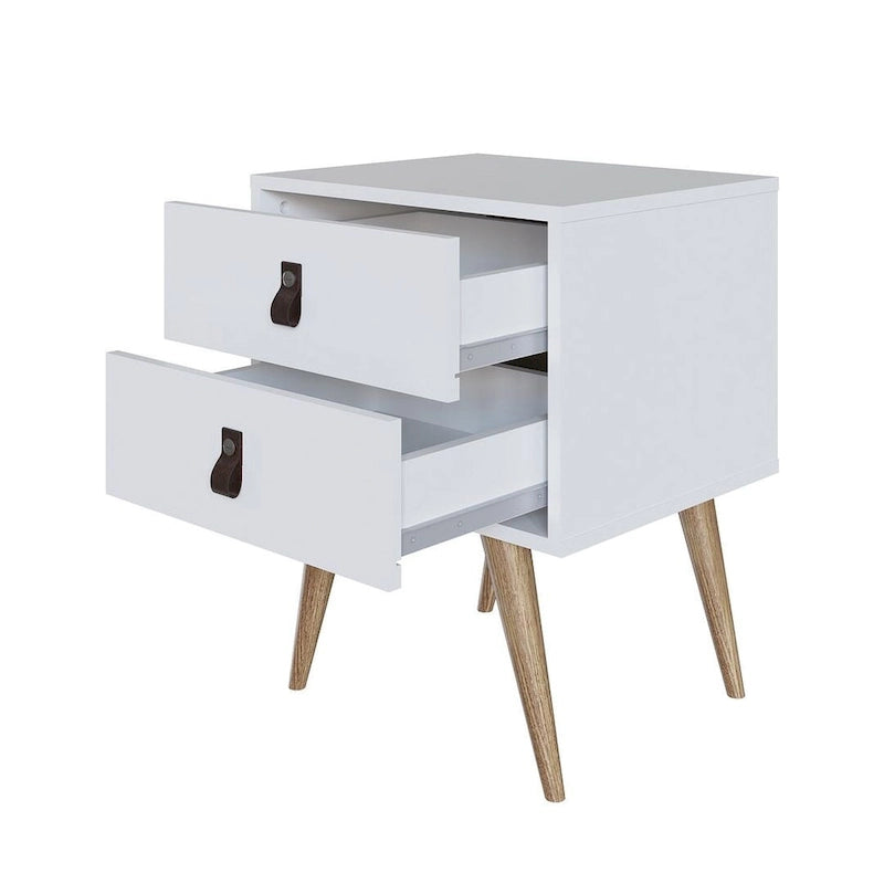 Nightstand with Faux Leather Handles in Blue and Natural