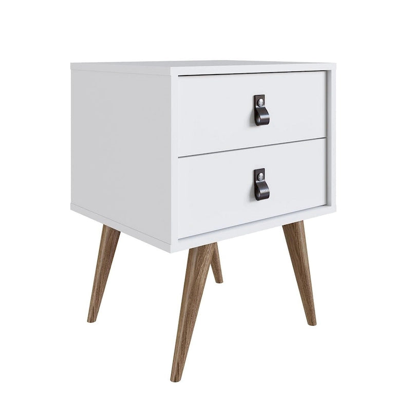 Nightstand with Faux Leather Handles in Blue and Natural
