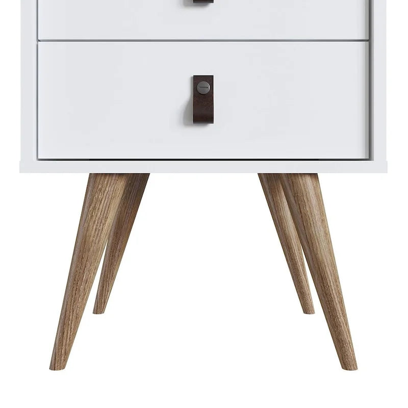 Nightstand with Faux Leather Handles in Blue and Natural