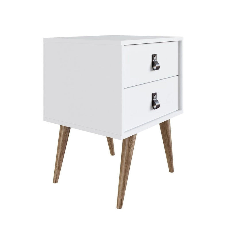 Nightstand with Faux Leather Handles in Blue and Natural