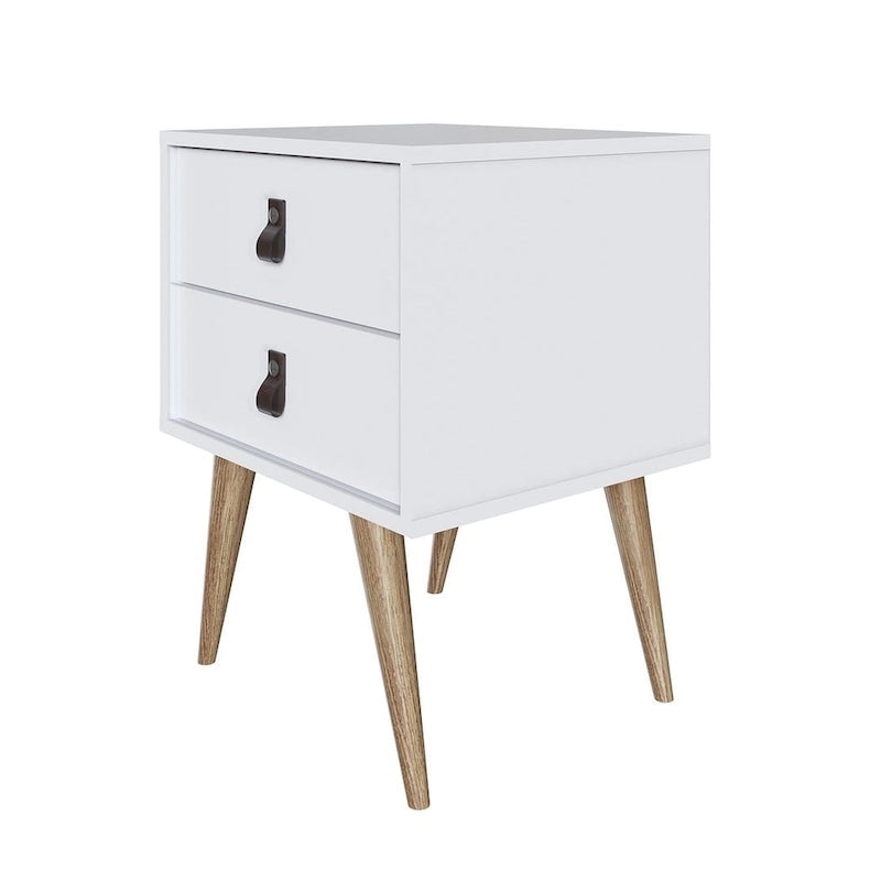 Nightstand with Faux Leather Handles in Blue and Natural