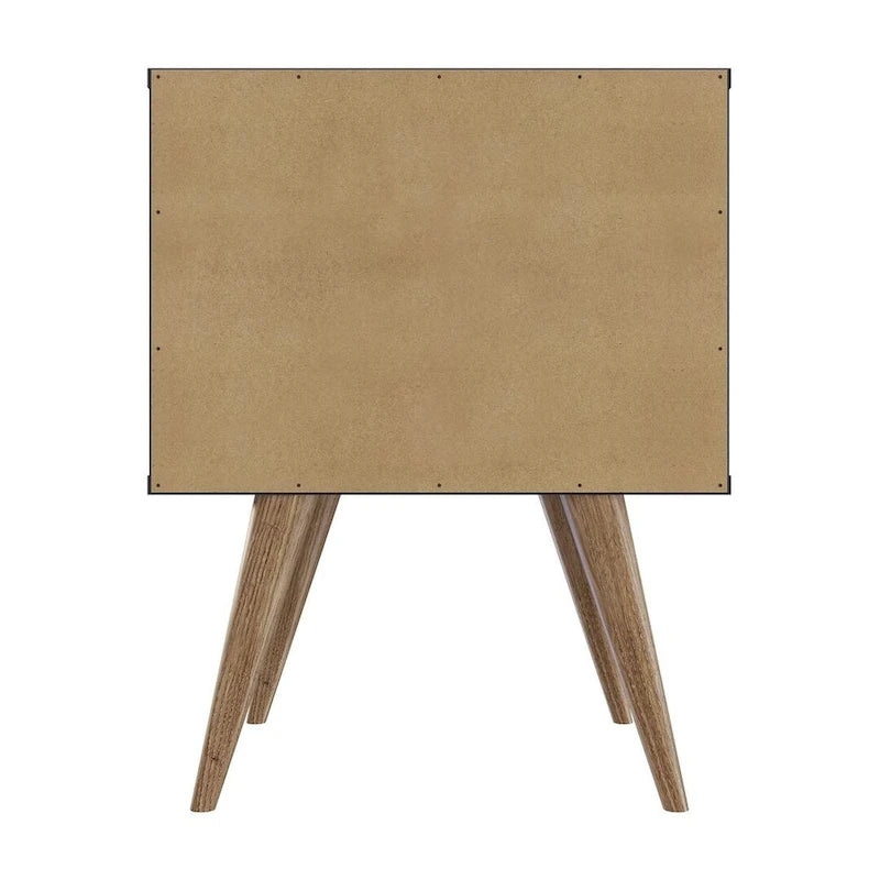 Nightstand with Faux Leather Handles in Blue and Natural
