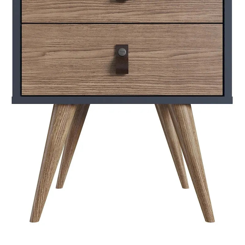 Nightstand with Faux Leather Handles in Blue and Natural