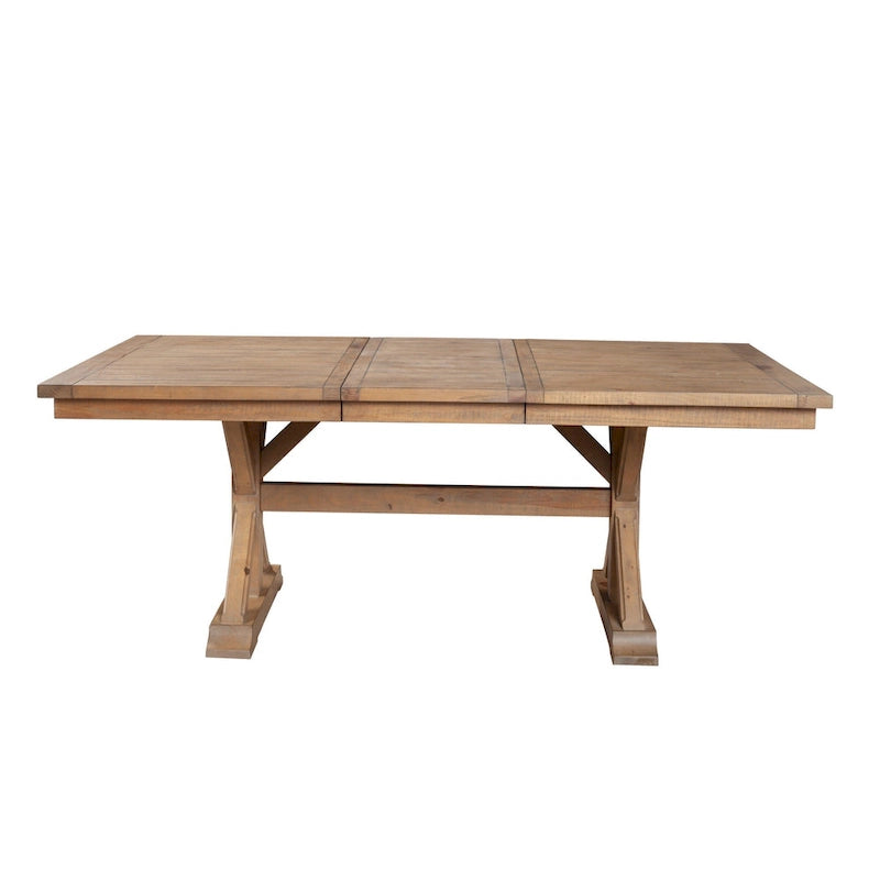 78 Inch Dining Table with Extendable Leaf and Trestle Base, Natural Brown