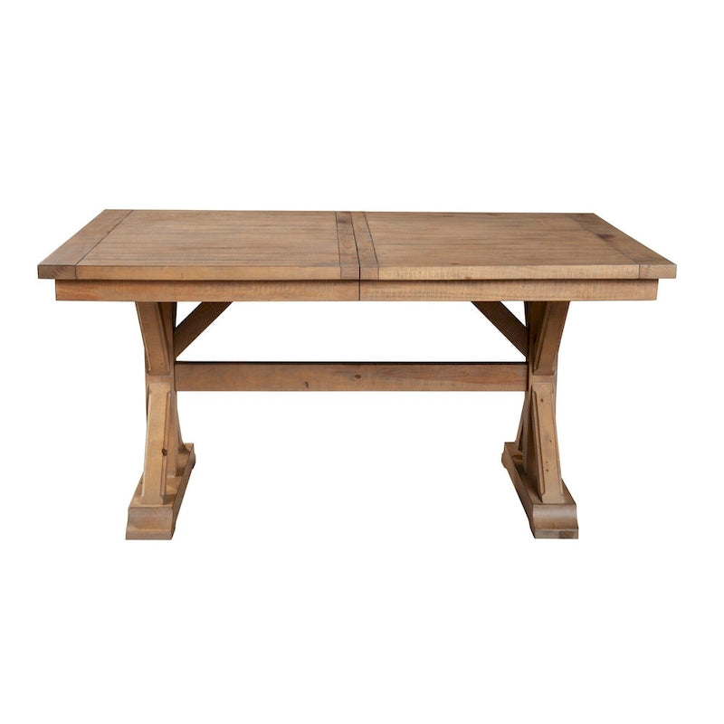 78 Inch Dining Table with Extendable Leaf and Trestle Base, Natural Brown