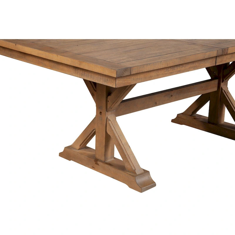 78 Inch Dining Table with Extendable Leaf and Trestle Base, Natural Brown