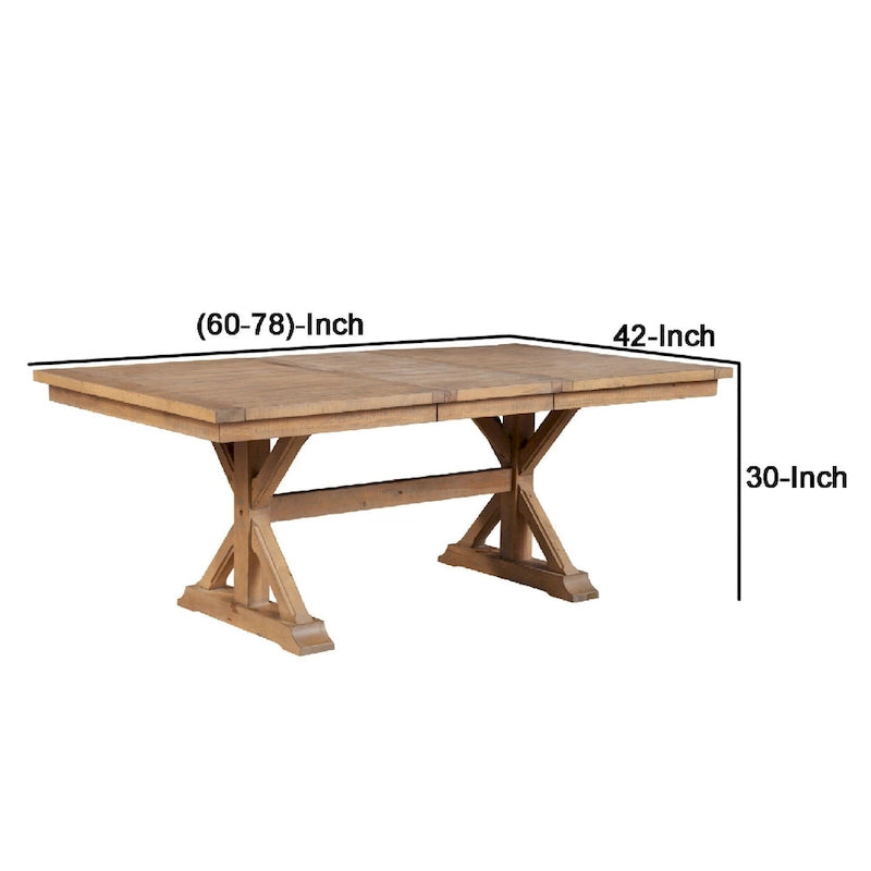 78 Inch Dining Table with Extendable Leaf and Trestle Base, Natural Brown