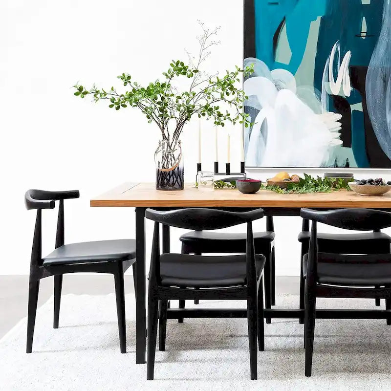 Solid Wood PU Leather Cushion Dining Chair with Padded Seat