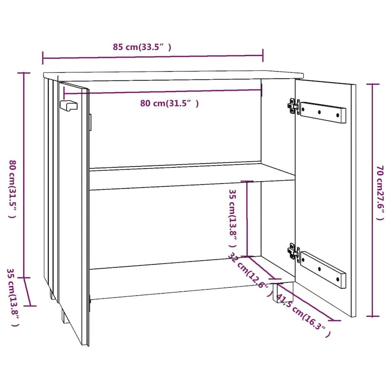 Solid Pine Wood Sideboard Buffet Cabinet with 2 Doors - 33.5 x 13.8 x 31.5 Inches
