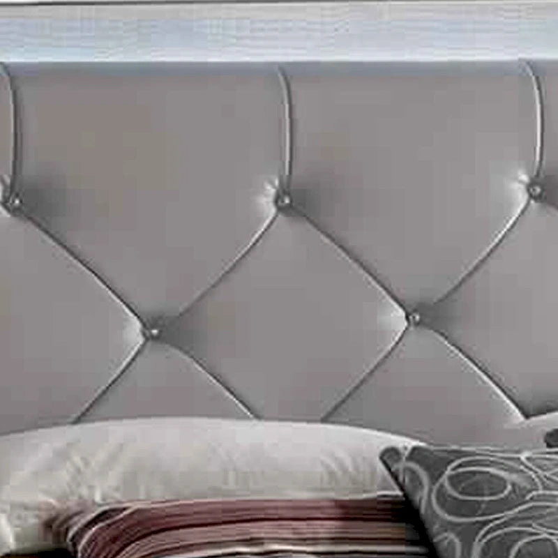 Textured Queen Size Bed with Silver Trim Accents, Beige