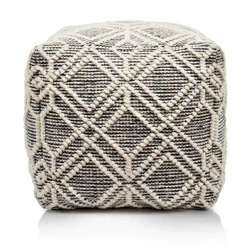 Handmade Wool and Cotton Pouf Footstool (16 x 16 x 16 Inches)