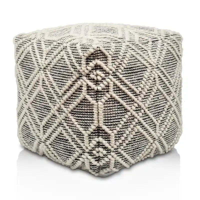 Handmade Wool and Cotton Pouf Footstool (16 x 16 x 16 Inches)