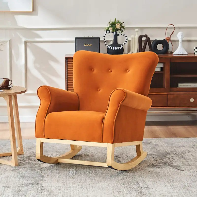 High Back Rocking Chair Nursery Chair with Fabric Padded Seat