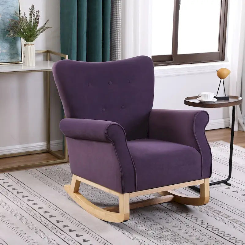 High Back Rocking Chair Nursery Chair with Fabric Padded Seat
