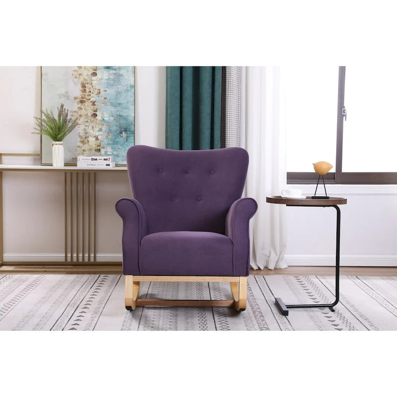 High Back Rocking Chair Nursery Chair with Fabric Padded Seat
